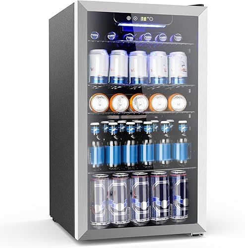 Miniatura 11 de Refrigerador para bebidas con capacidad para 68 latas, mini refrigerador con puerta de vidrio y control digital de temperatura para cerveza, Negro