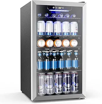 Electactic Mini Fridge 130 Can Beverage Refrigerator Cooler, 3.1 Cu.Ft Drink Fridge Silver Glass Door for Soda Wine Beer, Digital Temperature Control Cooler for Home,Bar