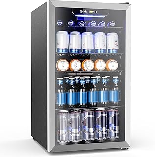 Electactic Mini Fridge 130 Can Beverage Refrigerator Cooler, 3.1 Cu.Ft Drink Fridge Silver Glass Door for Soda Wine Beer, Digital Temperature Control Cooler for Home,Bar