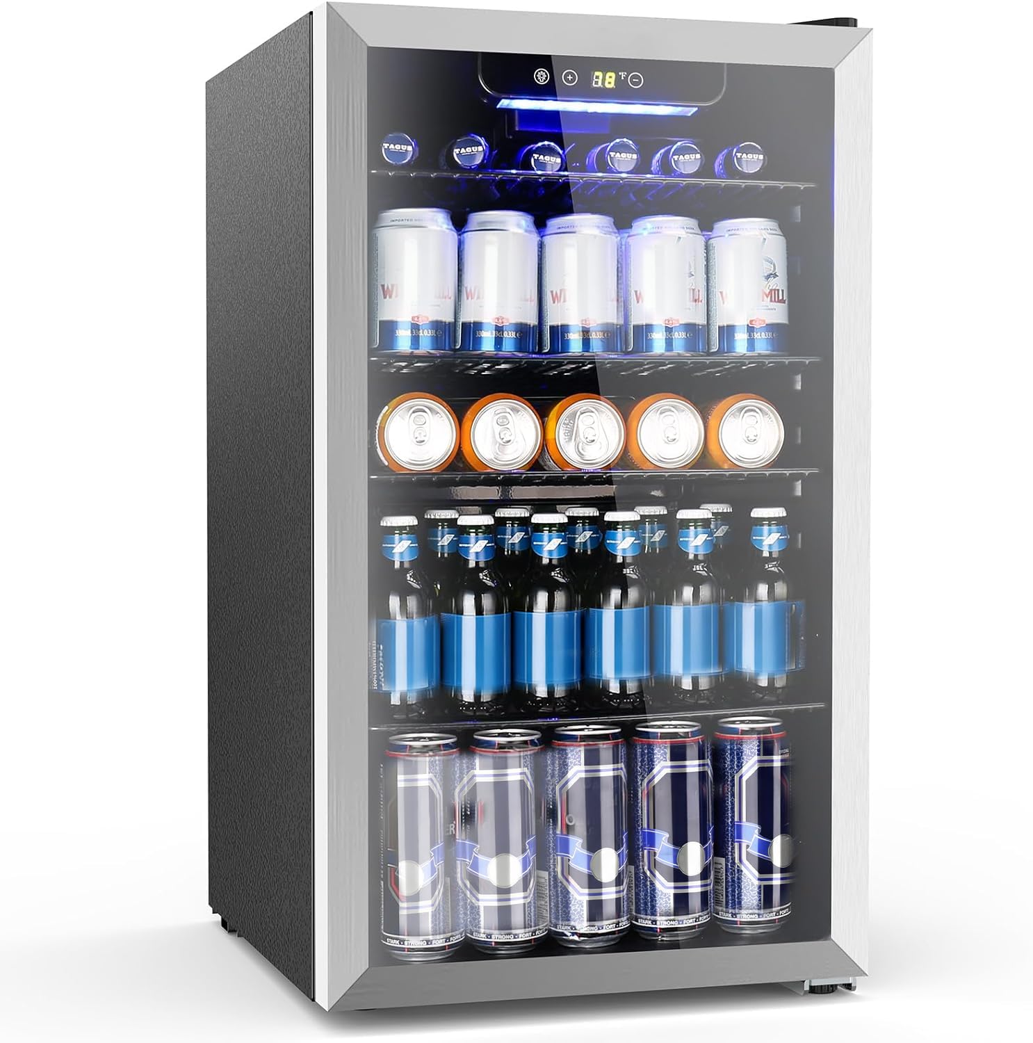 Electactic Mini Fridge 130 Can Beverage Refrigerator Cooler, 3.1 Cu.Ft Drink Fridge Silver Glass Door for Soda Wine Beer, Digital Temperature Control Cooler for Home,Bar