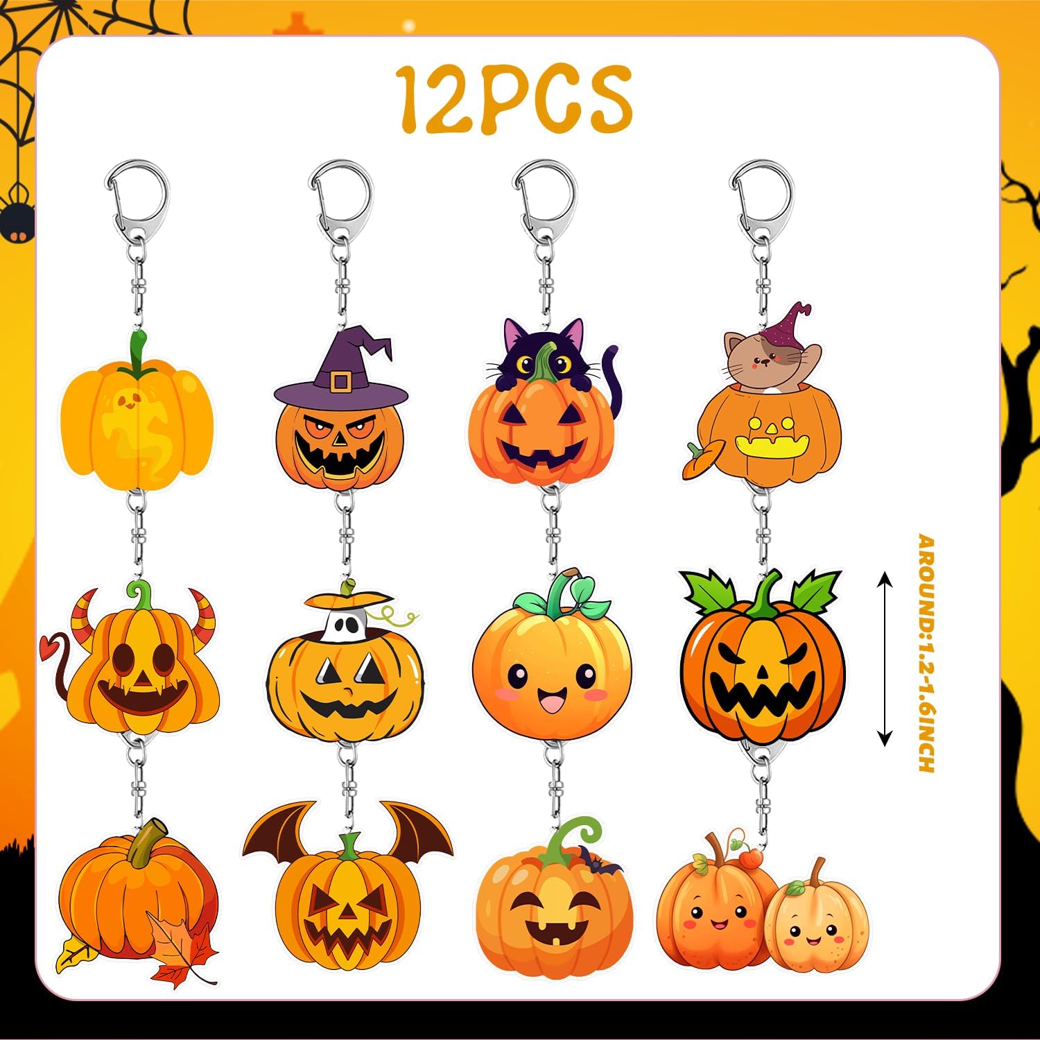 12 PCS Halloween Pumpkin Keychain, Pumpkin Party Favors Pumpkin Birthday Party Supplies Decoration Gifts image 2