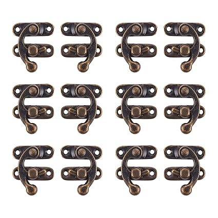 INCREWAY 30 Pack Antique Latch Buckle Hook Hasp with 120pcs Screws, Decorative Left Right Chest Hasp Catch Lock Clasp for Drawer Cabinet Jewelry Wooden Case Box, Bronze Tone