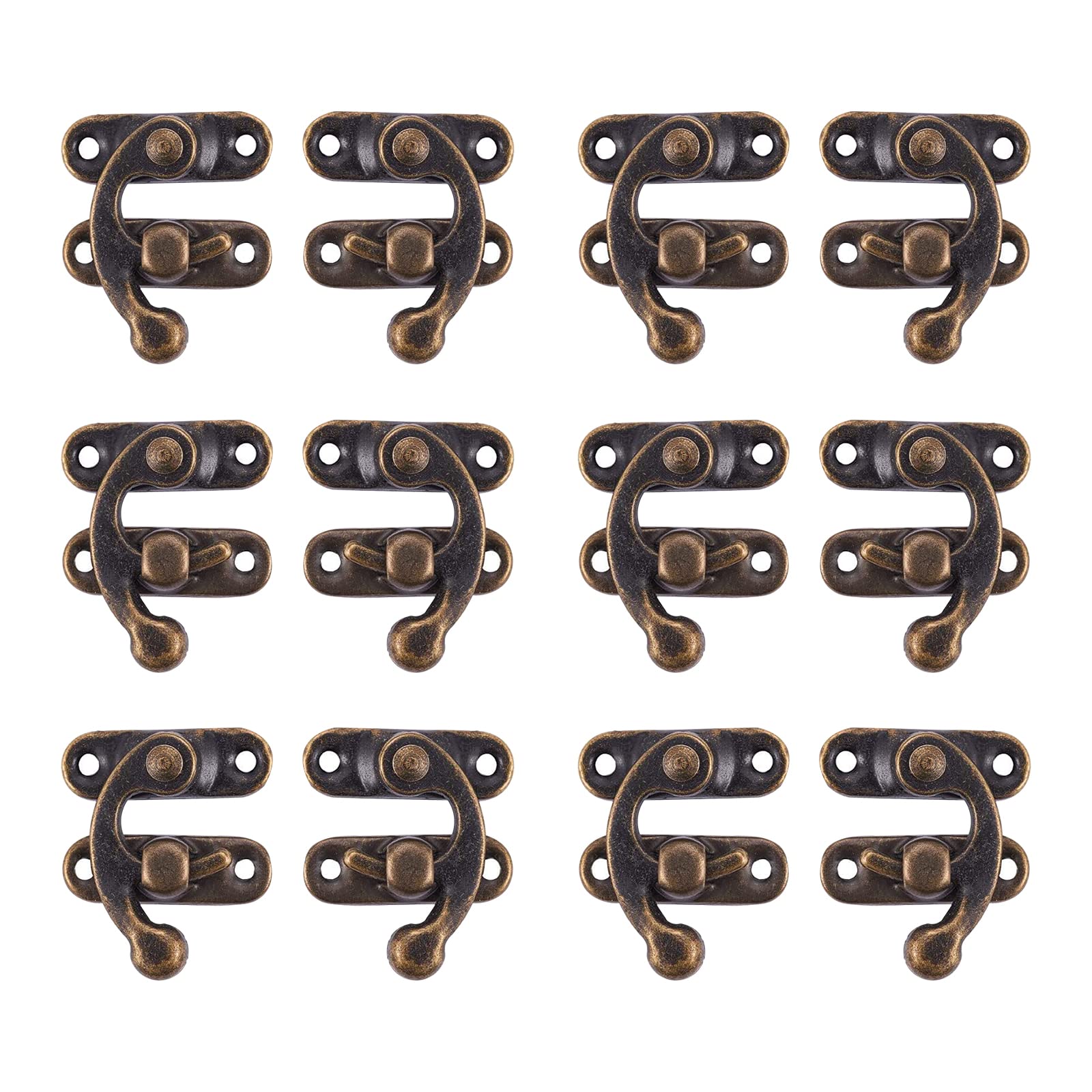 INCREWAY30 Pack Antique Latch Buckle Hook Hasp with 120pcs Screws, Decorative Left Right Chest Hasp Catch Lock Clasp for Drawer Cabinet Jewelry Wooden Case Box, Bronze Tone
