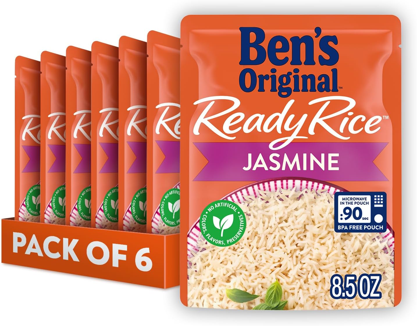 Ben's Original Uncle Ready Rice: Jasmine Rice (6 Pack), Ready to Heat 8.5 oz Pouches