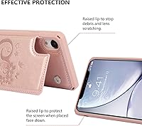 Vista 4 de iCoverCase Funda compatible con iPhone XR con tarjetero para mujer, con bloqueo RFID en relieve, de piel sintética, con correa de muñeca