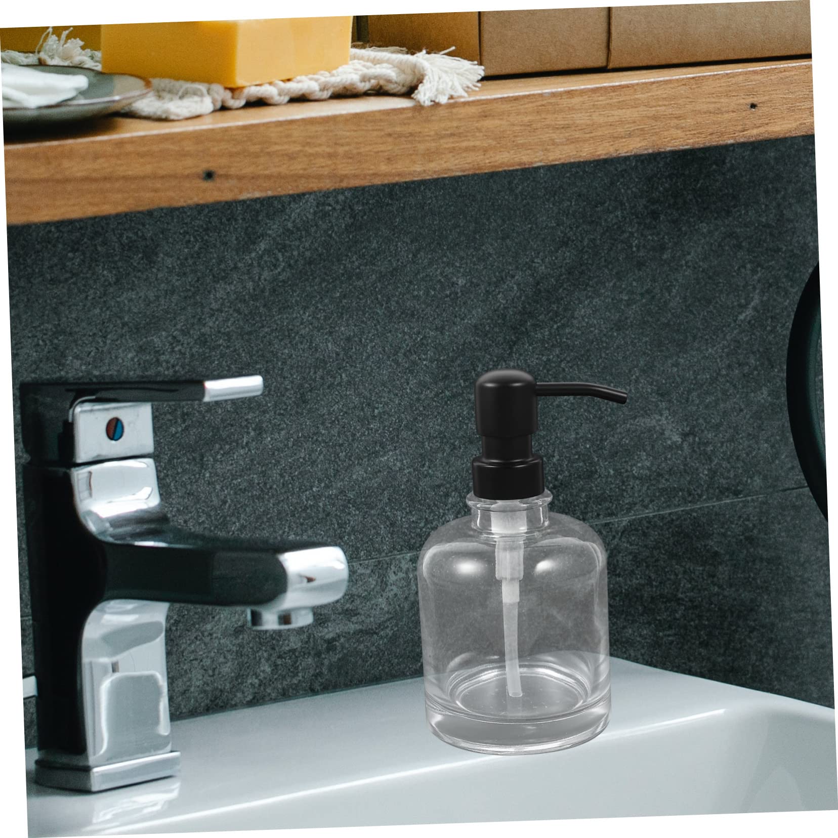 Cabilock 2stücke Shampoo Pumpe Flasche 12oz Edelstahl Glas Seifenspender Für Badezimmer Wiederverwendbar Druckempfindlich Transparent Leicht Nachfüllbar