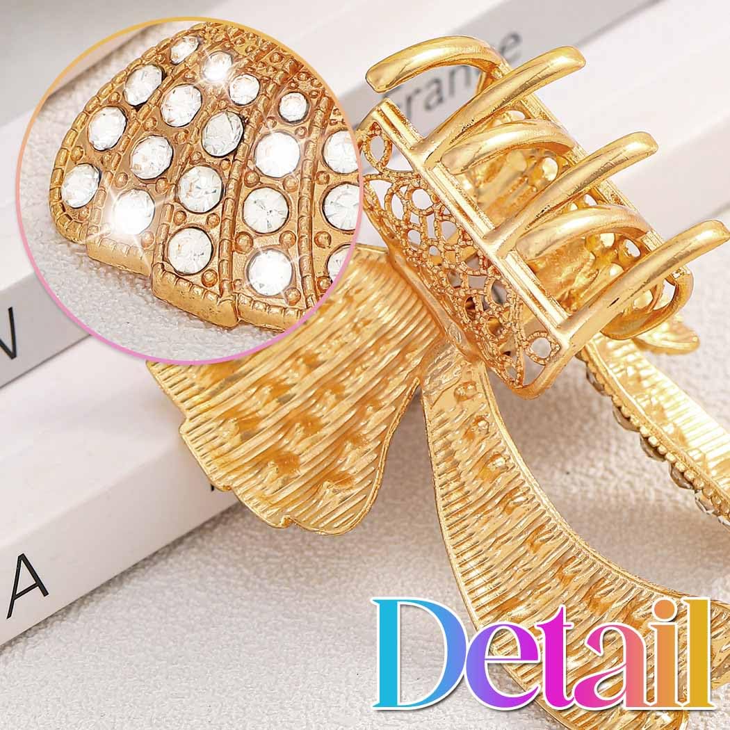Fashey Rhinestone Claw Clips Gold Bow Hair Clip Small Metal Hair Claw Clips Hair Accessories for Women - Image 4
