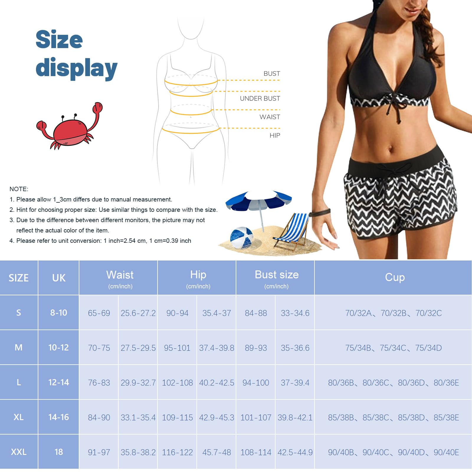 Yuson Tankini de Dos Pieza con Cordón Cuello en V Push up Bañador de Cintura Alta