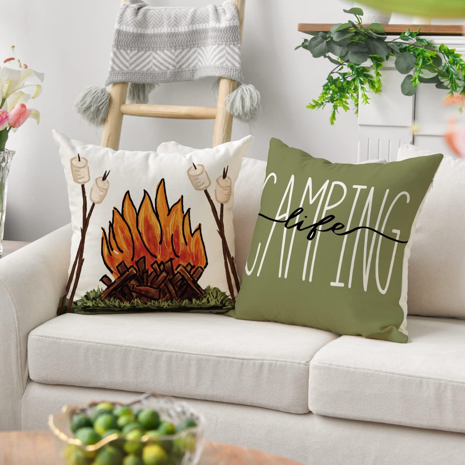 AVOIN colorlife Happy Camper Camping Life Throw Pillow Covers 18x18 Set of 4, Gnome S'More Campfire Decoration for Sofa Couch - Image 5