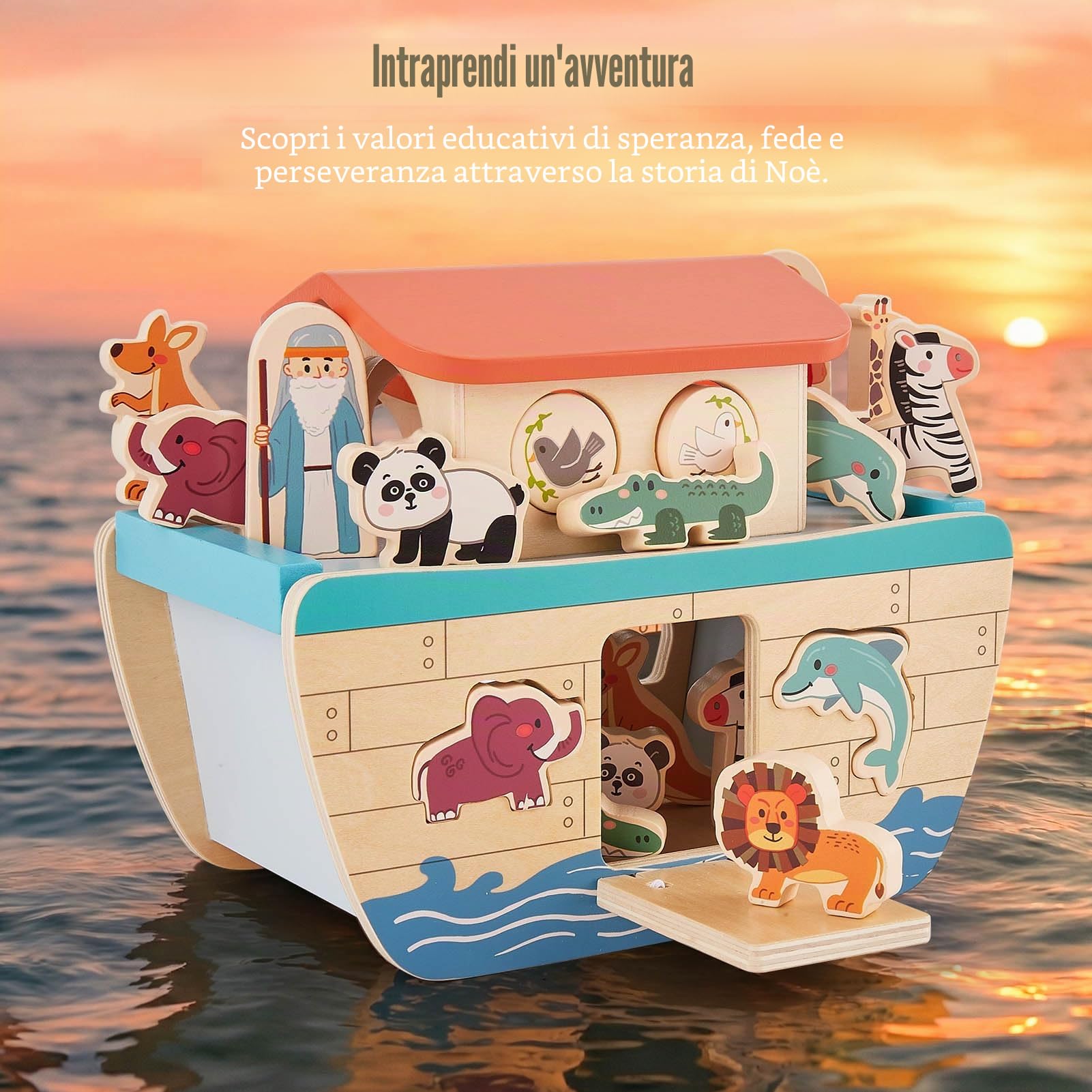 HERSITY Arca di Noè Giocattolo, Giochi Legno Bambini 1 Anno con Set Animali