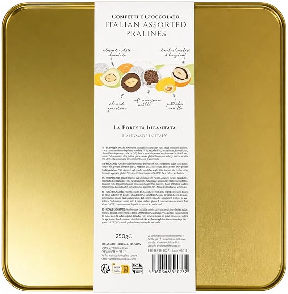 Lavolio Nutty Forest 250g Luxury Chocolate Gift Box – Toasted Almond, Hazelnut And Pistachio Dragées With Dark, White And Gianduia Chocolate In Decorative Keepsake Tin (Nutty Forest)