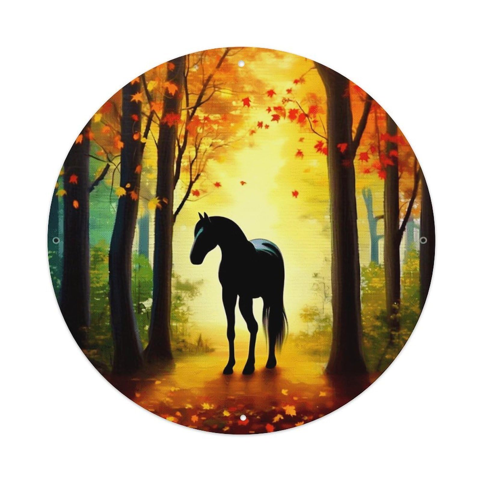 Jdyansheng Vintage Silhouette Horse In Autumn Forest Tin Sign Metal Poster Metal Signs For Home Man Cave Bar Cafe Kitchen Laundry Room Wall Decorations 8X8 Inches