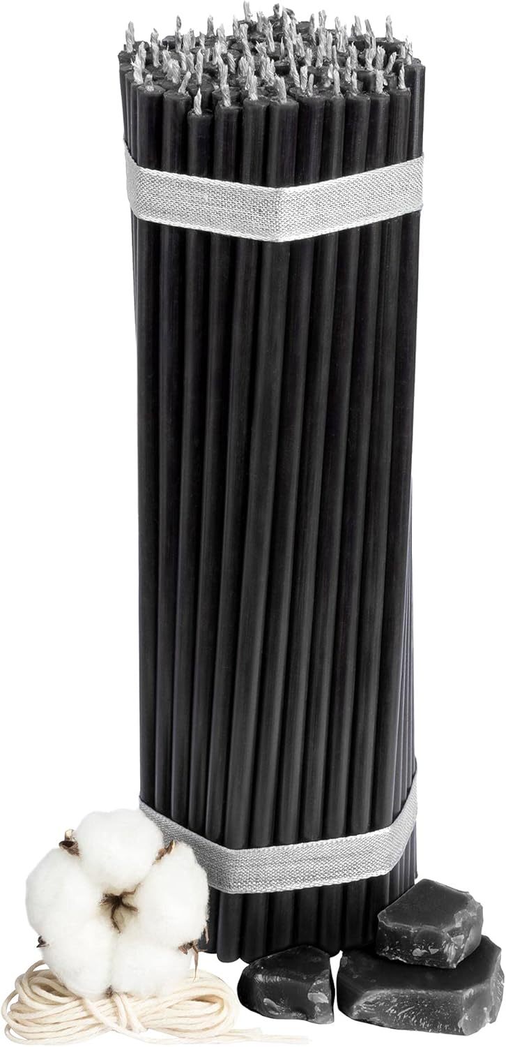 ecclesiastical Beeswax Candles - 100 pcs. I Black Ritual Candles L-10.43 in, Ø-0.28 in I 120 min Burning time in Black I Thin Candles drip- & Smoke-Free