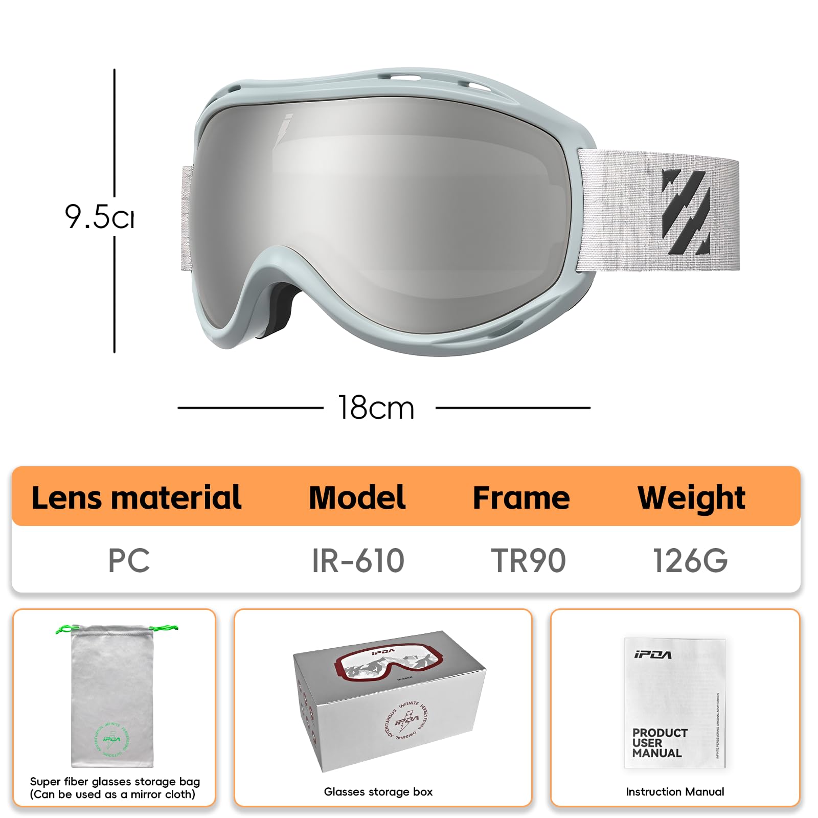 Gafas de esquí esféricas, lente de PC, marco de TPU, protección UV400, lente interior antivaho, gafas de snowboard y esquí