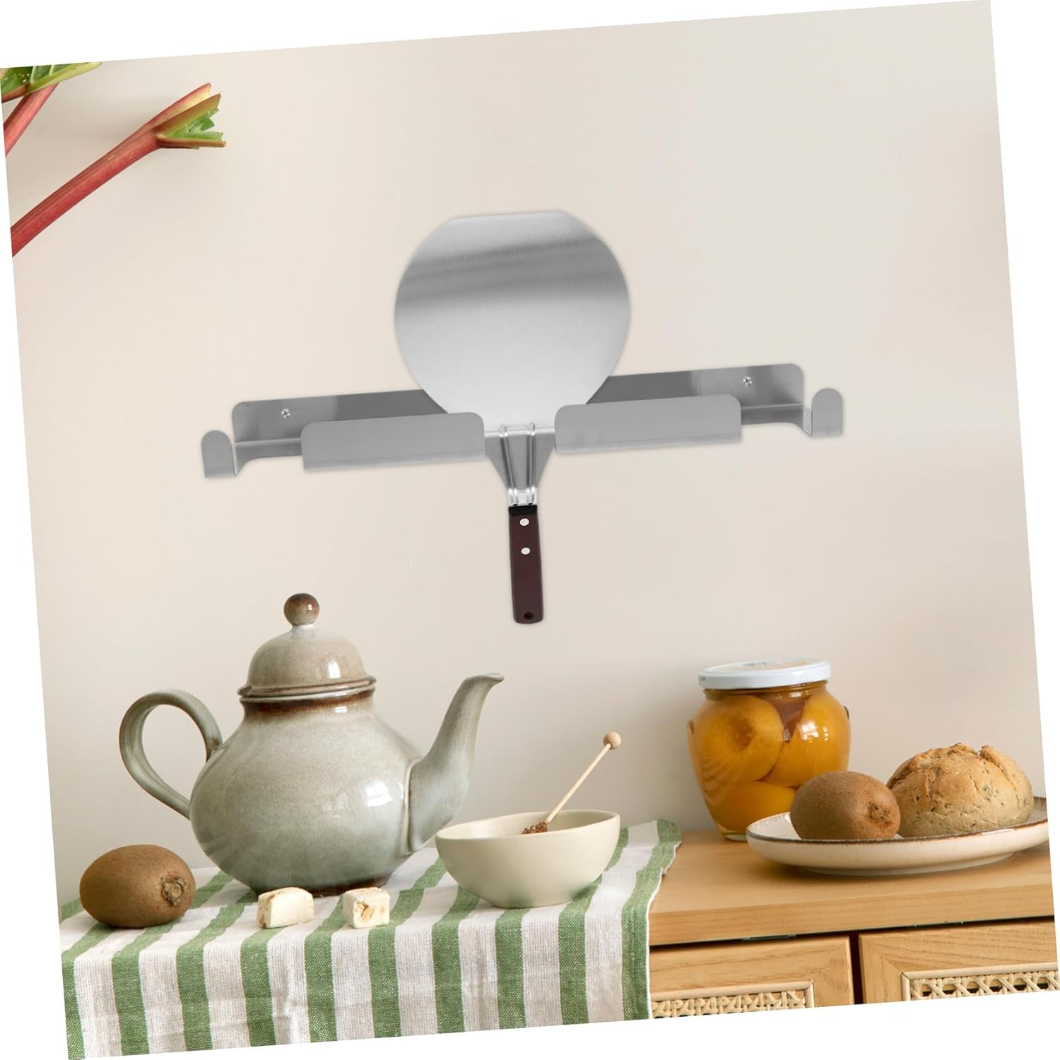 PRETYZOOM Stainless Steel Pizza Peel Mounted Storage Rack for Kitchen Tools Pots and Pans Holder No Drill Required Modern Design Home Commercial Use