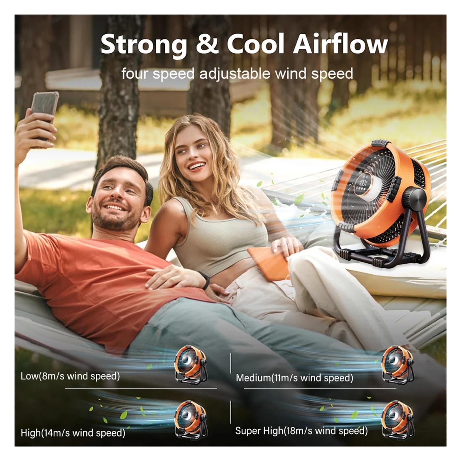 Generico Ventilatore da campeggio for esterni | 20000 mAh, wireless, rotazione a 360°, telecomando, LED, gancio, soffitto(Orange)