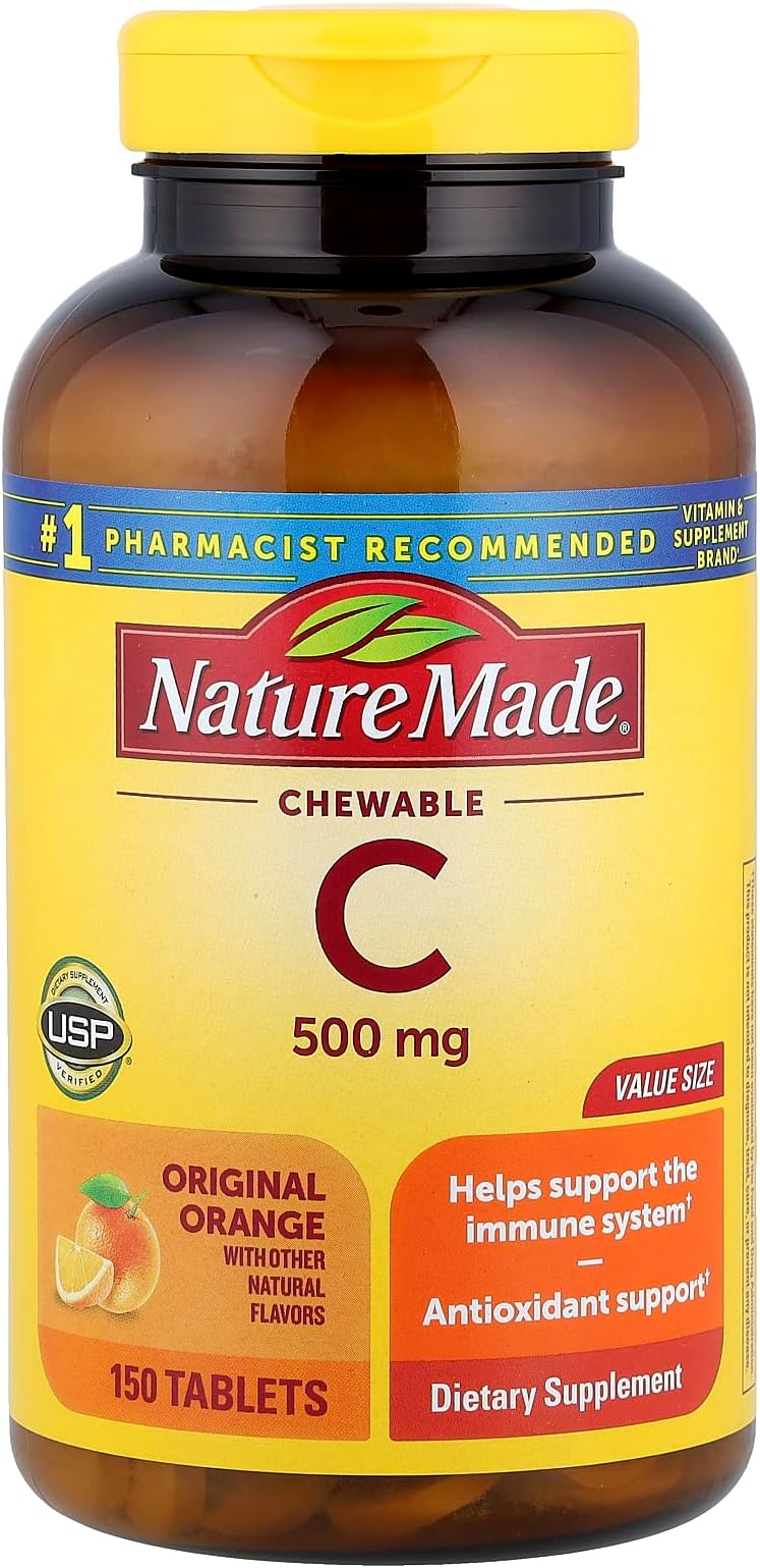 Nature Made Chewable Vitamin C 500 mg Tablets, 150 Count Value Size to Help Support the Immune Systemâ€ (Pack of 3)