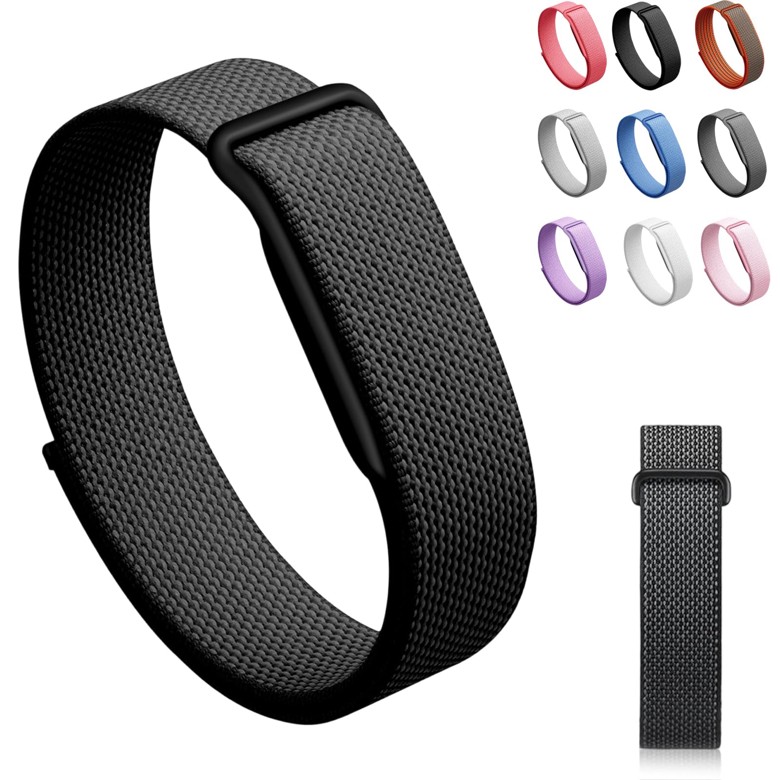 Siebkorb for Google Fitbit Air Nylon Band,Hook and Loop Strap Replacement,Breathable Sport Loop,Adjustable Woven Wristband for Fitbit Air Screenless Fitness Tracker,Non-Original (1, Nylon-Black)