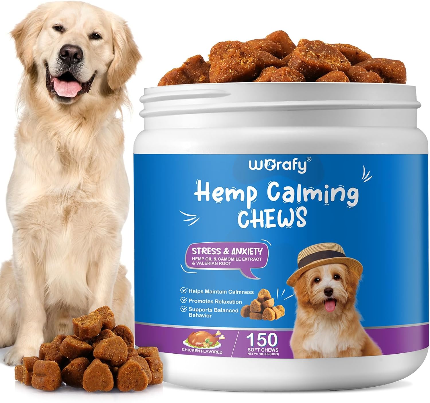 Dog Calming Chews Anxiety Relief Treats 150 Chews Hemp