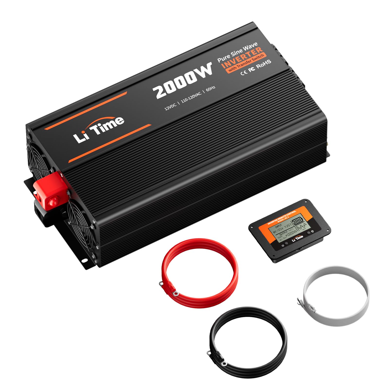LiTime 2000W Power Inverter with ATS Transfer Switch, 12V DC-110V/120V AC