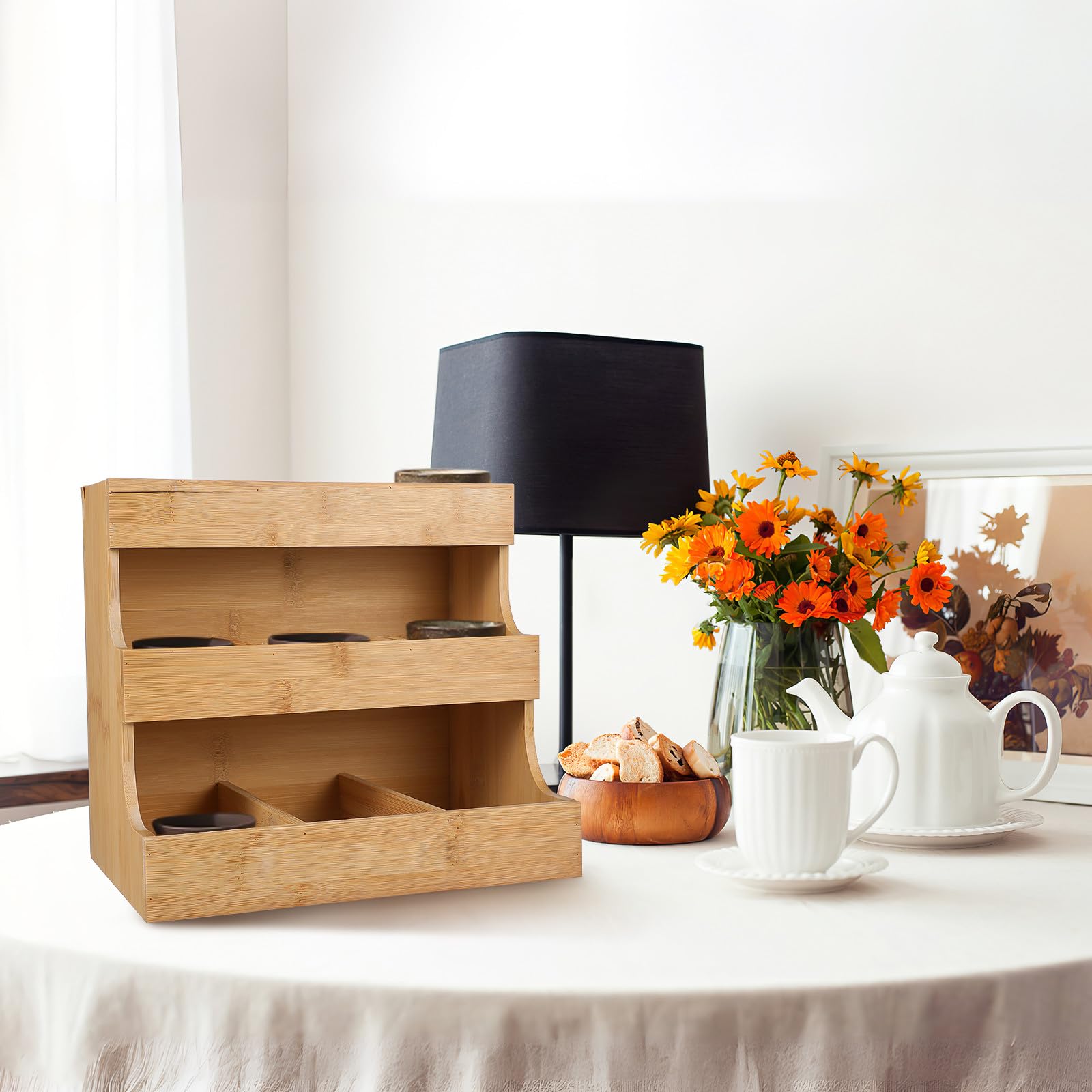 DOITOOL Porta Bolsitas de Té de Madera Khaki para Organizar Infusiones | Almacenaje de Té y Café, Apto para Oficina o Hotel, Aspecto Elegante y Resistente