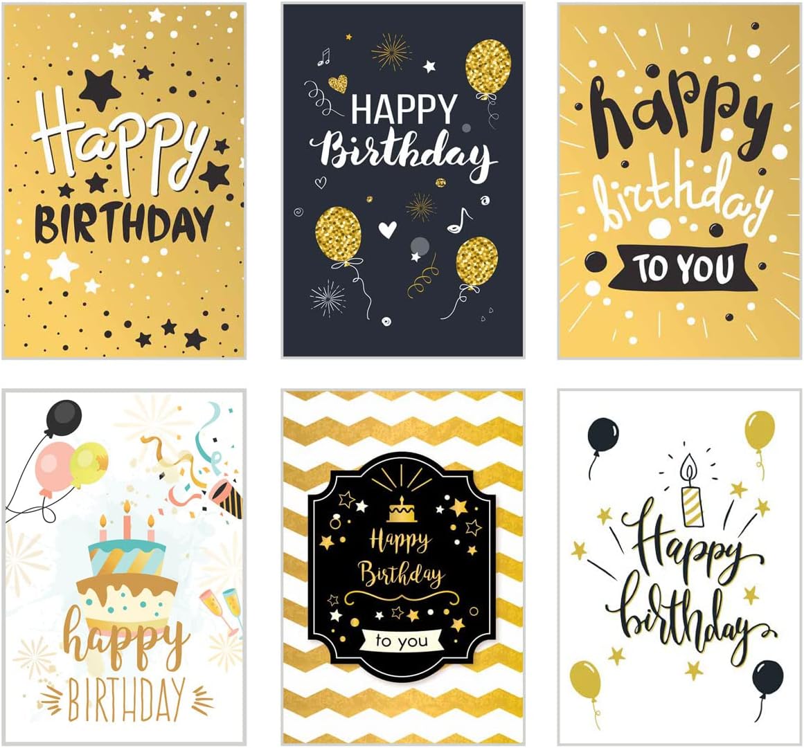 Edition Seidel Greeting Card, Set of 6 Premium Birthday Cards with Gold Embossing Paper, Folding Cards, Envelopes - Modern, Unisex-Adults