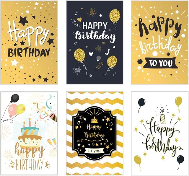 Edition Seidel Set of 6 Premium Birthday Cards with Gold Embossing and Envelopes Happy Birthday Card Greeting Card for Man Woman Gold Sayings