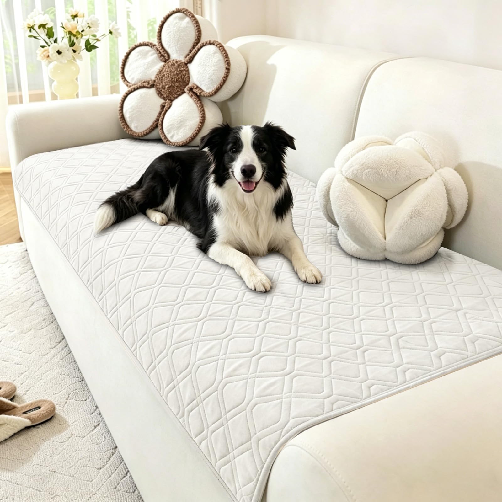 Guittly Sofa Covers 2 Seater - Waterproof Thick Couch Seat Cover for Dogs, Non-Slip Furniture Protector for Pets, Washable Corduroy Sofa Cover for Living Room (White, 70 * 150cm)