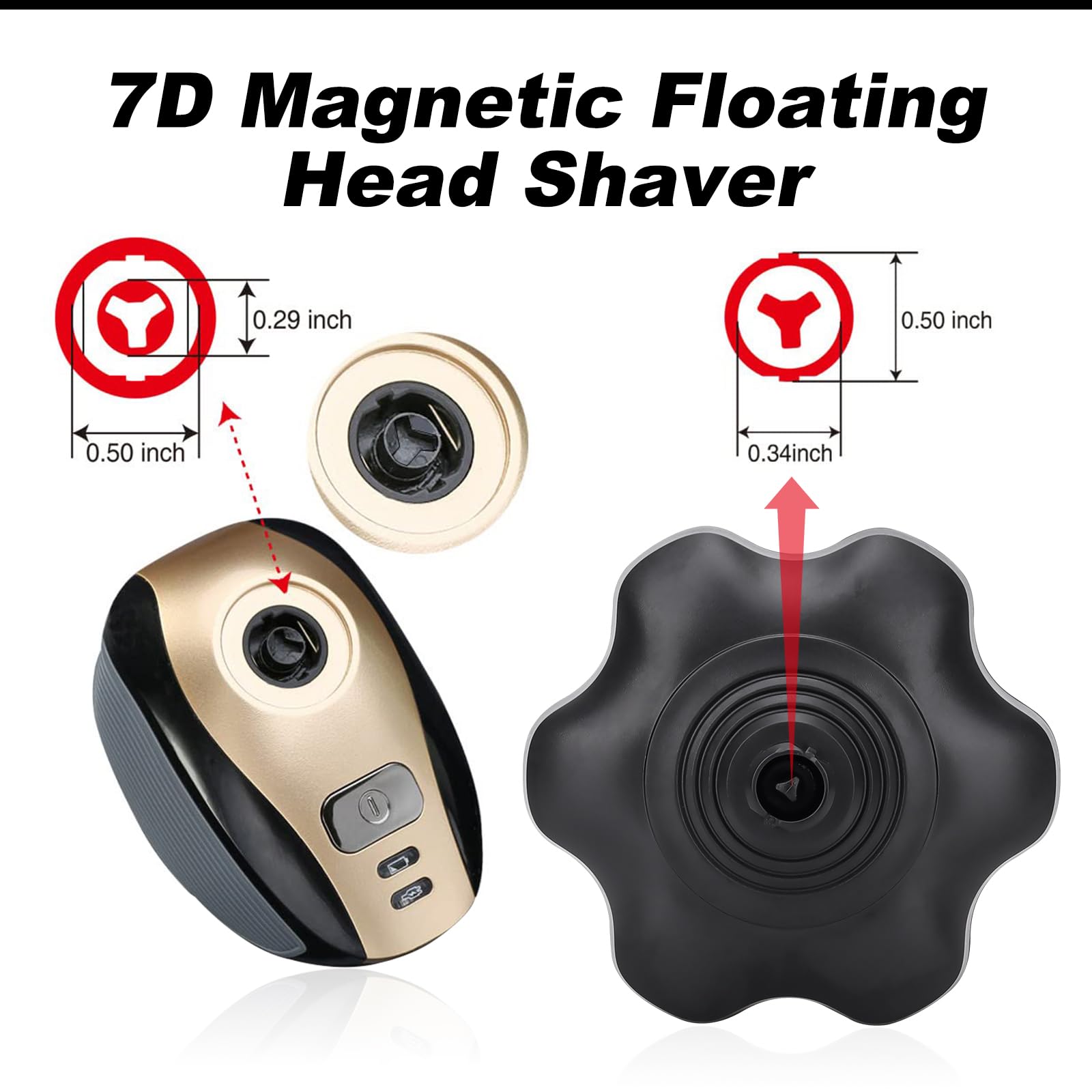 7D Magnetic Replacement Heads for Head Shavers, Wet & Dry, 2-Piece