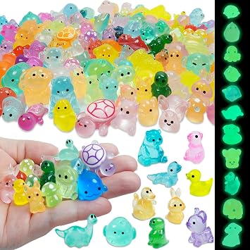 Piemow 180 Pcs Mini Resin Animals Kit - Luminous Tiny Resin Animals Figurines Accessories Gifts for Aquarium Fairy Garden Bonsai Decor
