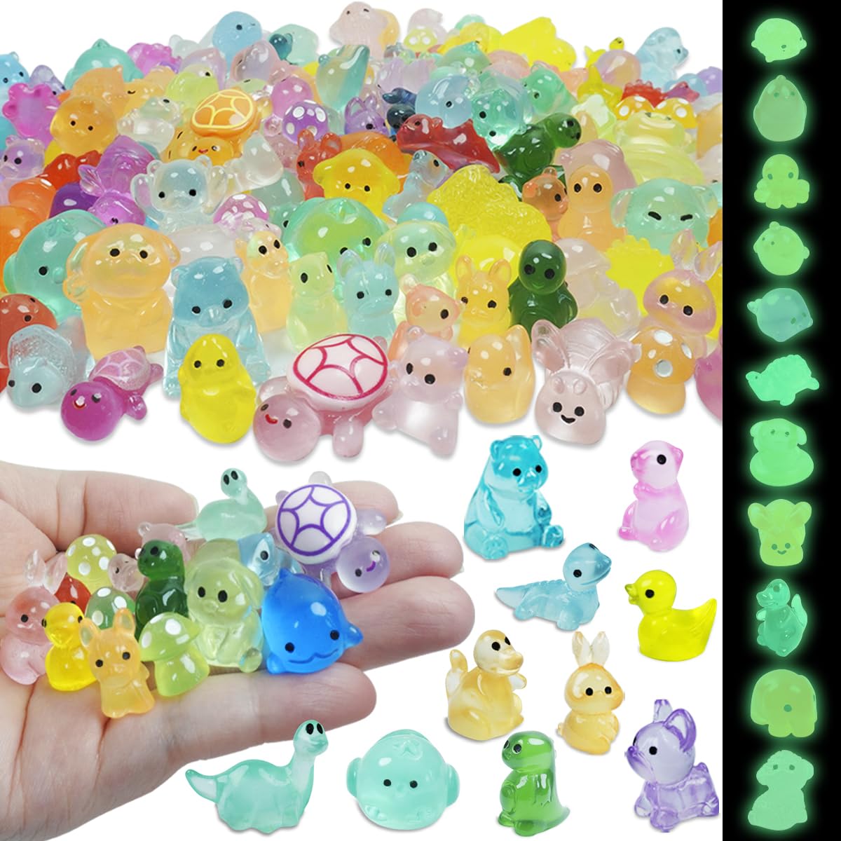 Piemow 160 Pcs Mini Resin Animals Kit, Luminous Landscape Figurines Decor