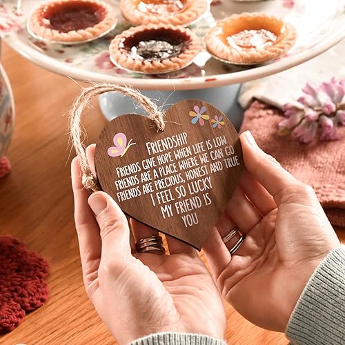 Miniatura 7 de I’m lucky my friend is you | best friends wooden hanging heart | sentimental inspirational gift for cheer up women | friendship present uk | her