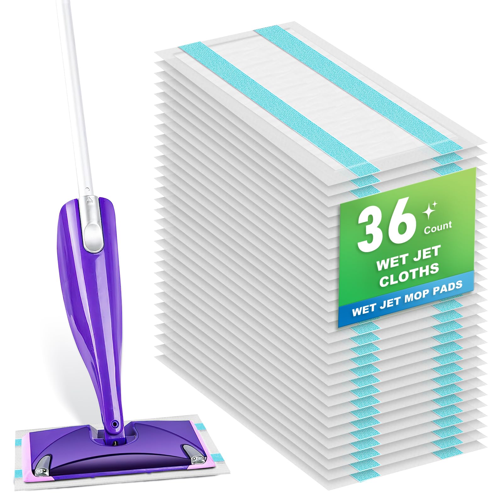 36 Count Refill for Swiffer Wet Jet Spray Mop, 5-Layer Thickened Super Absorbent Disposable Wet Jet Pads for All Floor Types