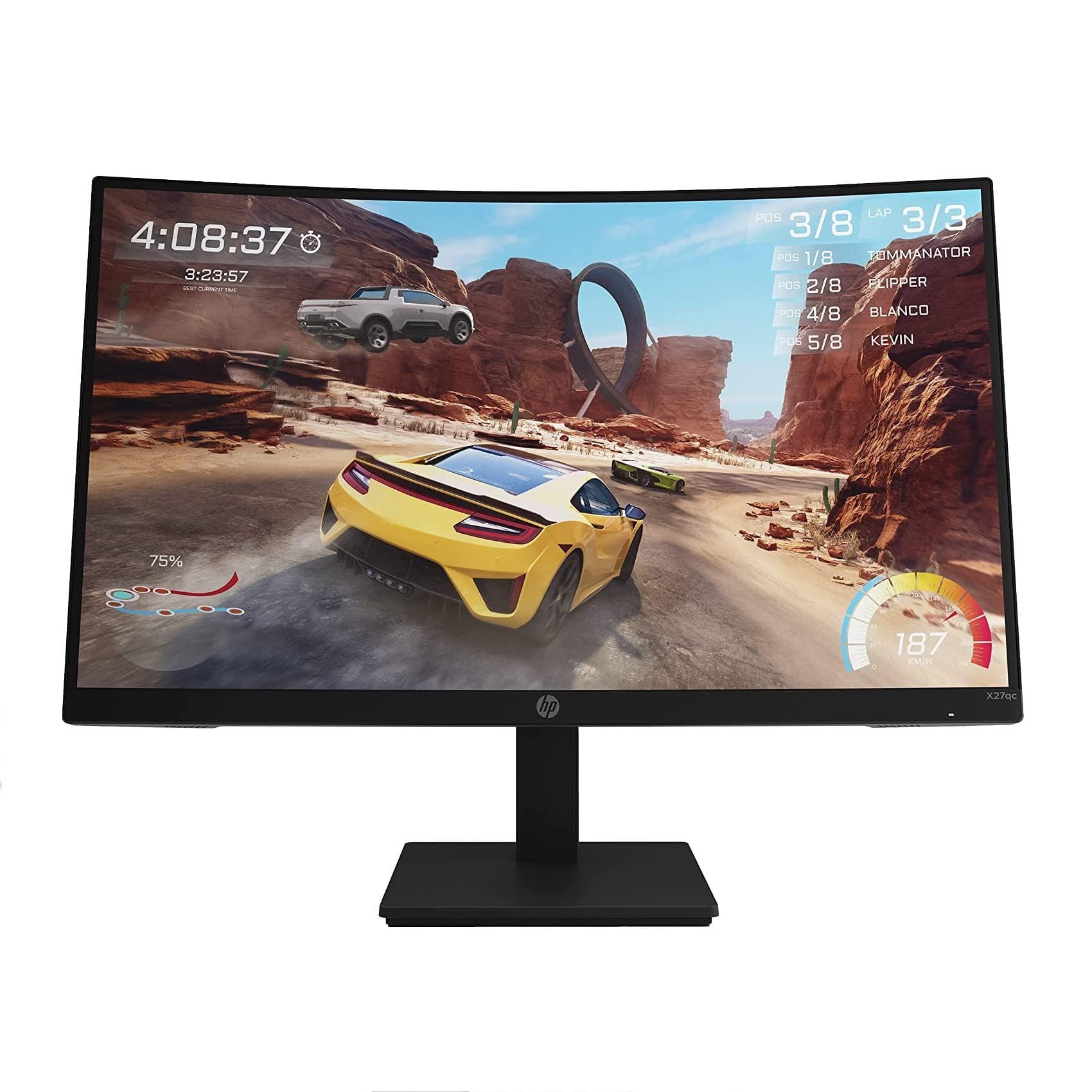 HP X27qc Gaming Monitor Curvo da 27 pollici, Pannello VA 16:9 QHD 165Hz, 1 ms, Antiriflesso, 350 nits, 3000:1, AMD FreeSync Premium, Low Blue Light, VESA 10x10 cm, HDMI 2.0, Displayport 1.4, Nero