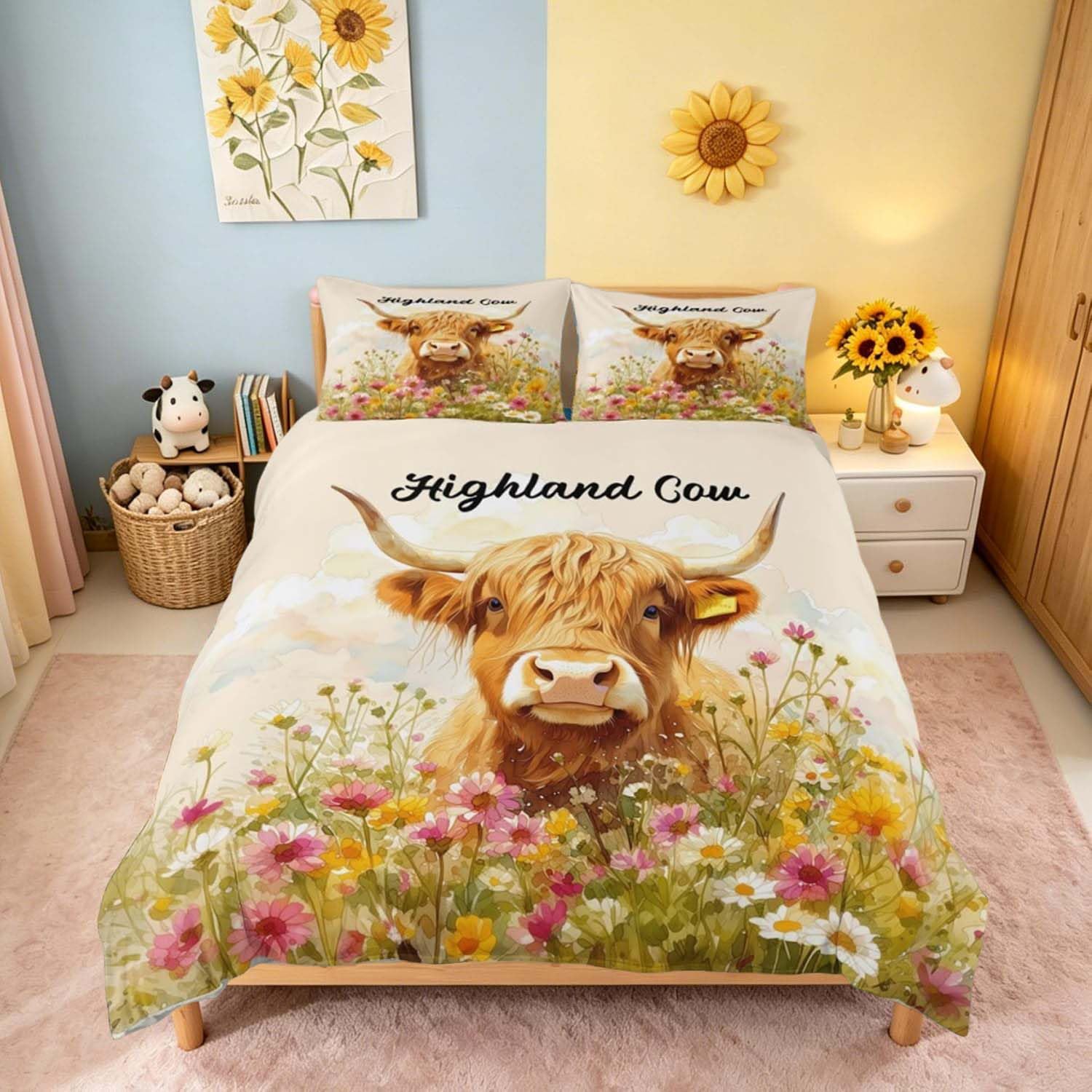 Housse de couette double pour enfants motif vache des Highlands douceur de la ferme