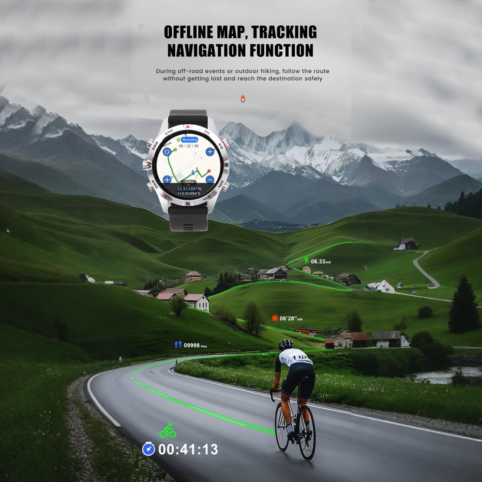Orologio Sportivo Multifunzionale, per Uomo Donna (argento+nero) | Custodia in Lega di Zinco Batteria da 500 MAh 15 Giorni di Utilizzo Mappa Offline Monitoraggio del Sonno Quadranti