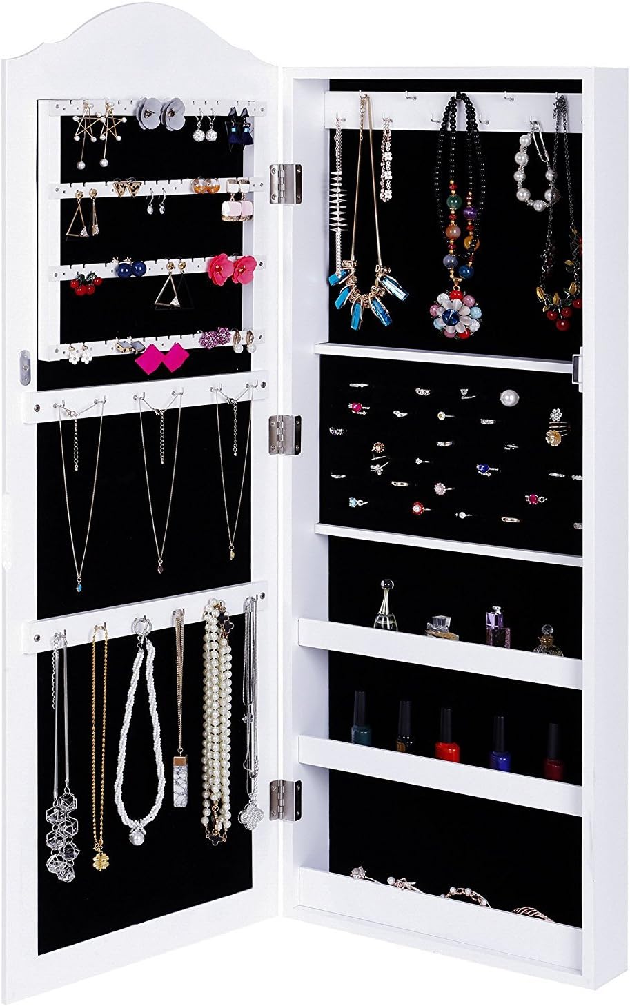 RLT03 Multifunctinal Wall Mounted & Door Hanging Mirror Jewerly Cabinet With LED Light (White) 96CM x 35CM x 32CM