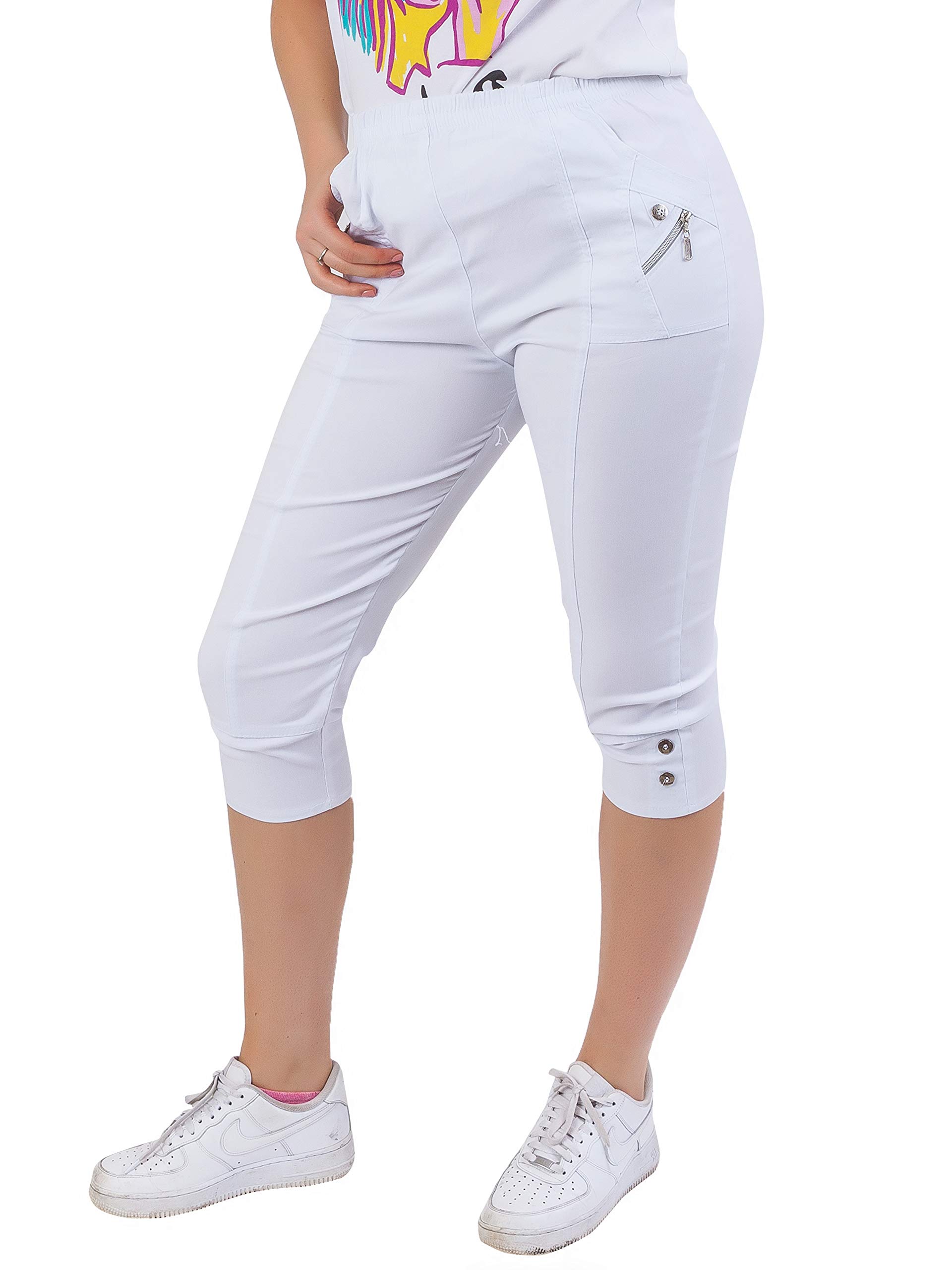 Love My FashionsWomens Summer Capri Trousers Causal 3/4 Length Ladies Cropped Pants UK Elasticated Waist Stretch Pocket Shorts