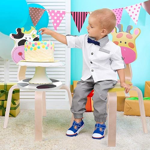 Miniatura 2 de iPlay iLearn Juego de 2 sillas de madera para niños sillas de jirafa y vaca de madera dura juego de muebles para niños pequeños niñas apilables para