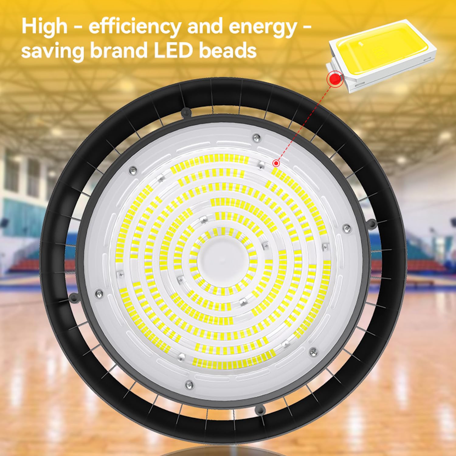 LED High Bay Hallenstrahler 150W mit PREMIUM-Marken-Treiber dimmbar (1-10V) kaltweiß 6000K 31.500lm 210lm/W 90° IP65 Industrielampe Werkstattbeleuchtung Ø300xH110mm 5 Jahre Garantie