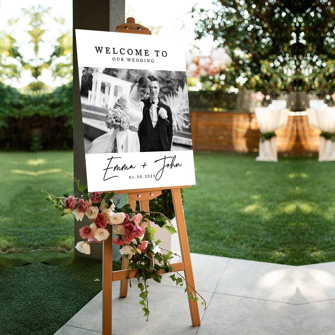 Andaz Press Personalized Welcome To Our Wedding Sign, Modern Classic 16" x 20" Custom Photo Canvas Wedding Welcome Sign for Reception, Ceremony, Easel Stand