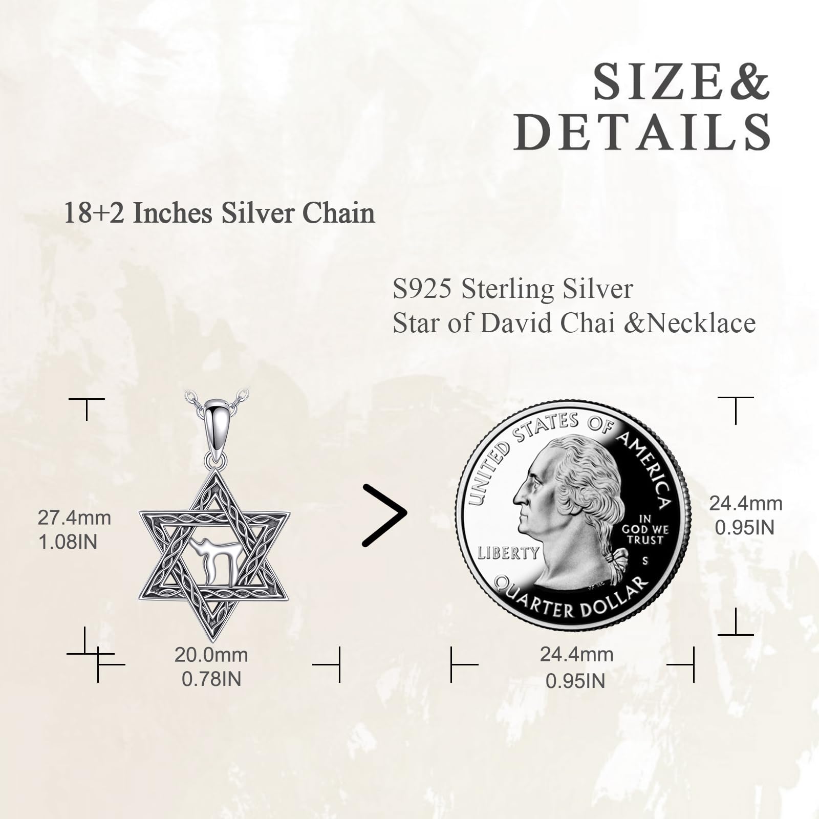 Vadmans Collana con stella di David in argento sterling, chai ebreo, per uomo e donna, Argento sterling, Cristallo