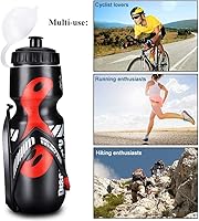 Vista 5 de Botella de agua, botella de agua deportiva de 22.0 fl oz con soporte de jaula para bicicletas de montaña de ciclismo (negro)