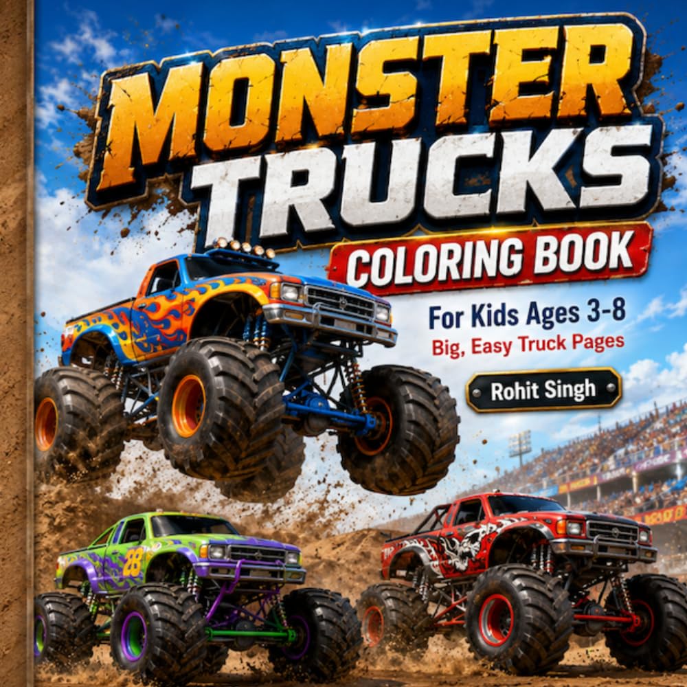 Monster Trucks Coloring Book for Kids Ages 3-8: Big, Easy Truck Pages