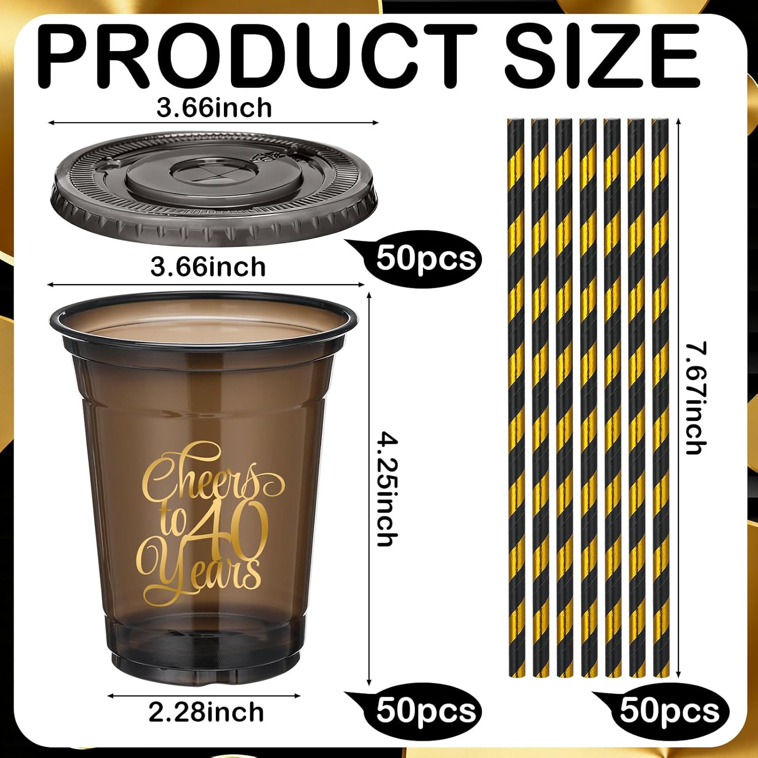 FoldTier 150 Pcs 40th Birthday Cups 12 oz Cheers to 40 Years Disposable Plastic Cups Black Gold Cold Beverage Drinking Tumblers Bulk for Men Women Birthday Wedding Anniversary Party Decorations Favors