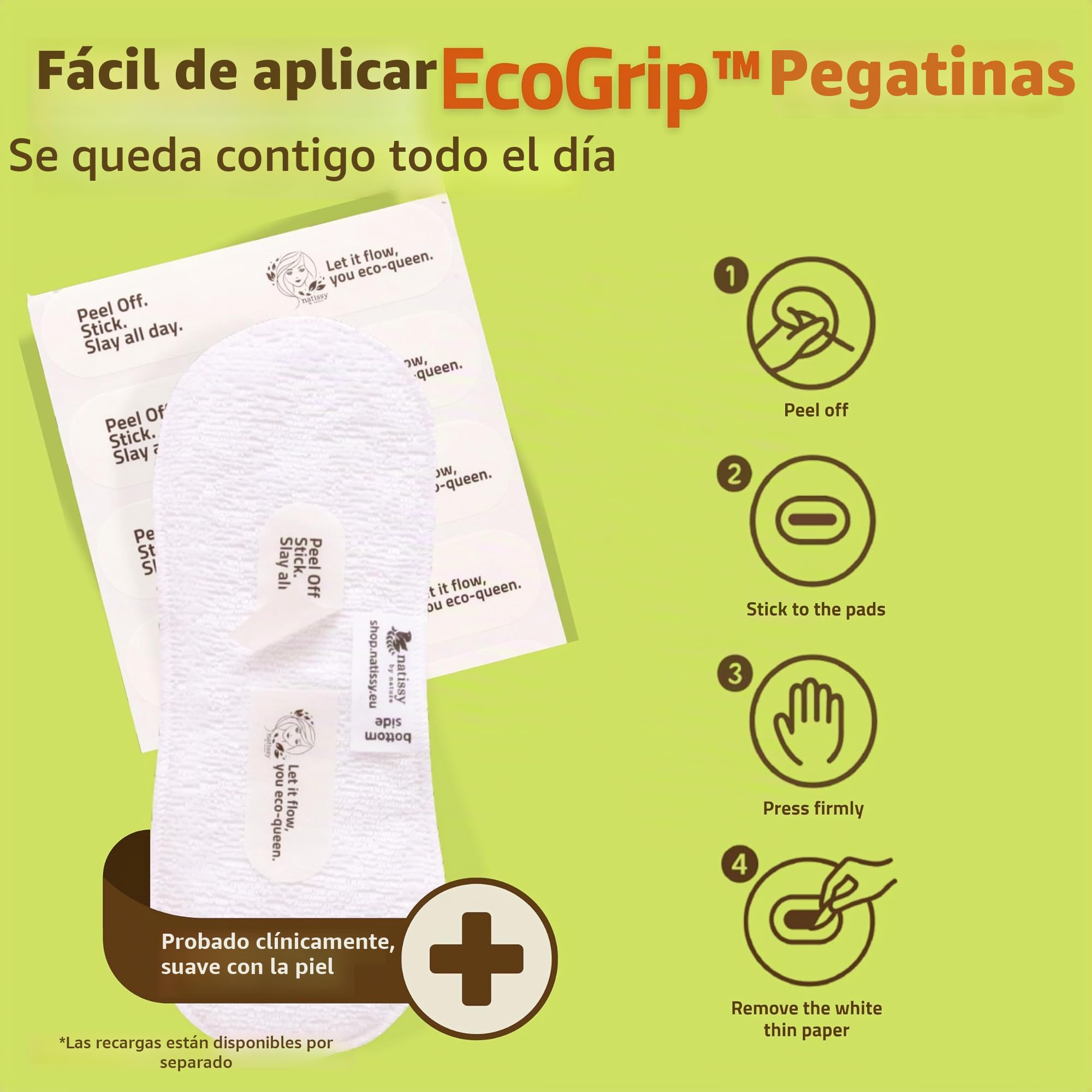 Natissy Compresas Reutilizables Sin Alas de Algodón Orgánico para Mujer, Lavables, Suaves, No Irritantes y Reutilizables - Pack 6 Tallas S+M - Made in EU