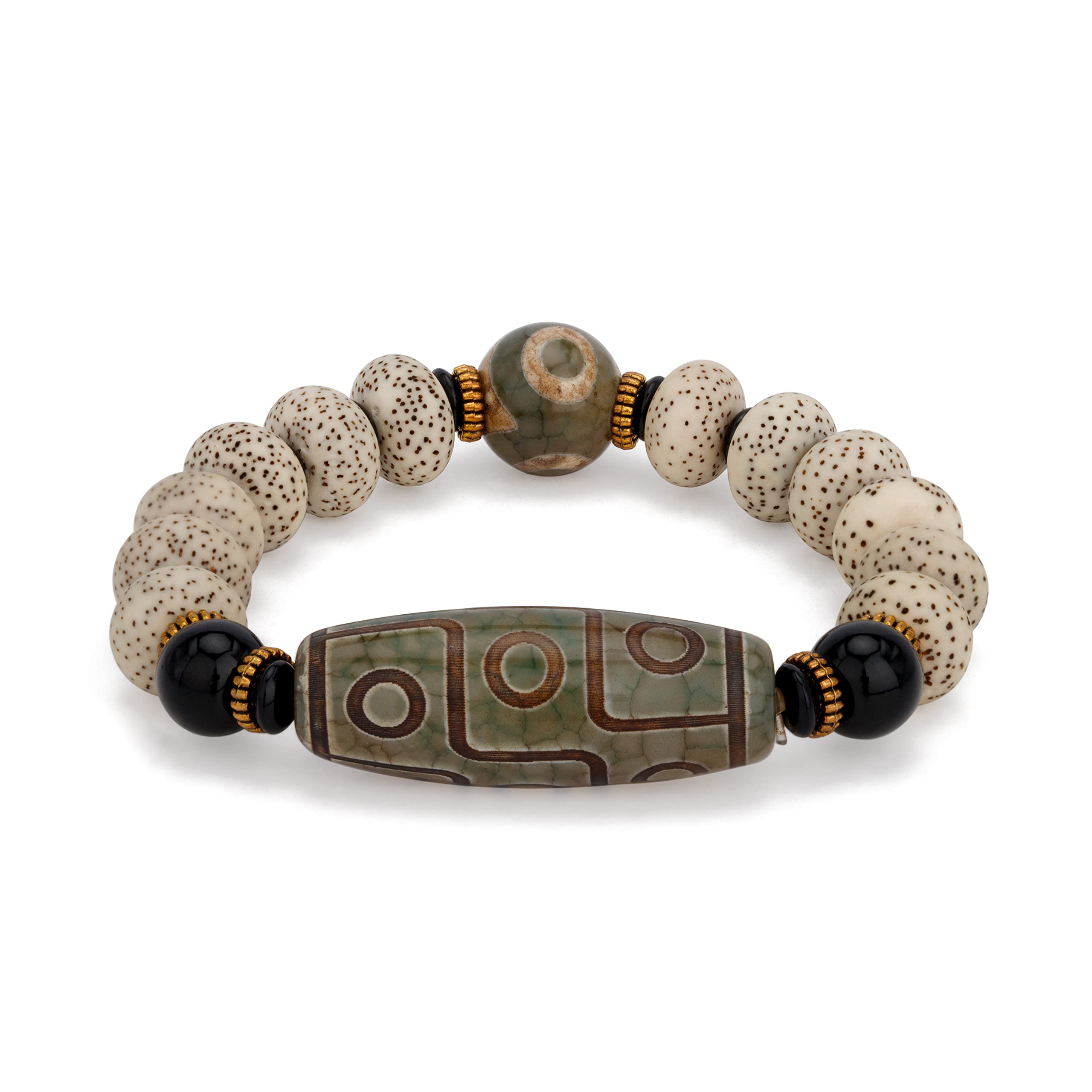 Dzi Beads Tibetan Bracelet Mala Beads Feng shui Buddhist Meditation Amulet Three Eyes Nine Eyes Dzi Bead Necklace Bracelet Good Luck Gifts for Women Men