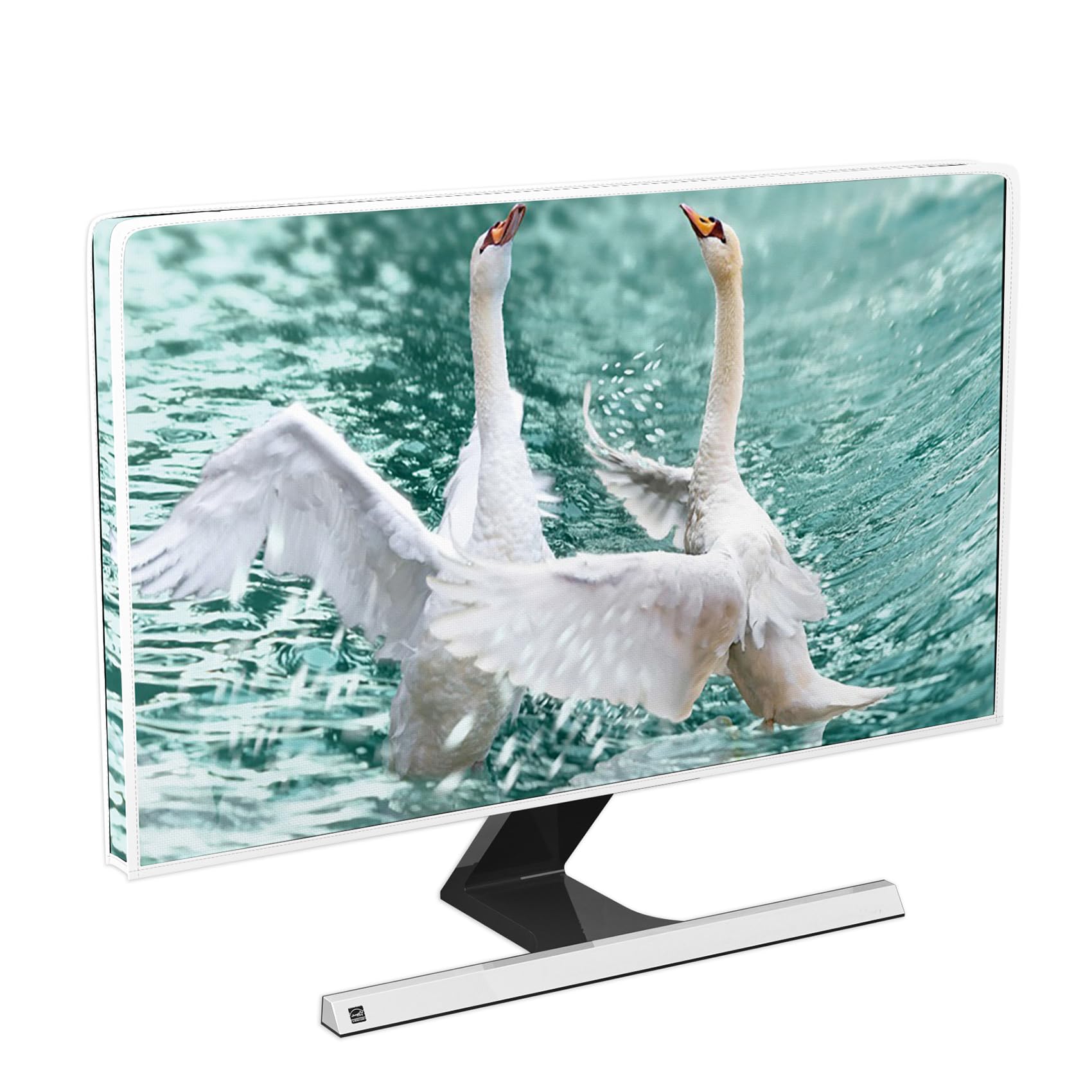 Swan Waterproof Computer Monitor Cover 22, 23, 24, 25 Inch Swans in The Water Laptop Computer Cover for Home Office Monitor Decoration Anti-Static Dustproof Protective Cover for LCD/LED/HD