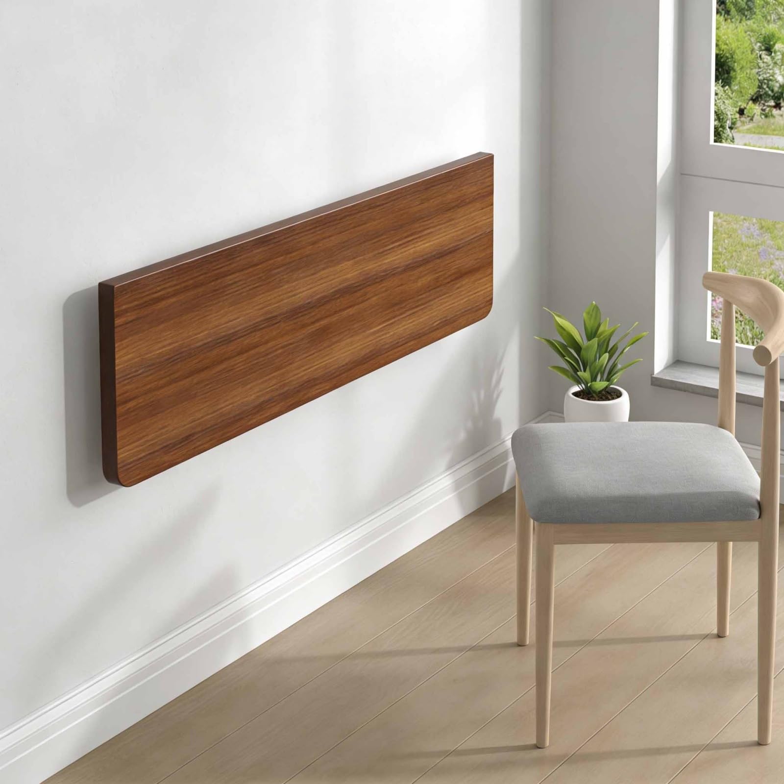 GDMDPTE Wall Mounted Folding Table - Space-Saving Laundry & Workbench Portable Wall Table with Heavy-Duty Brackets (Walnut 80x40cm) for Small Spaces