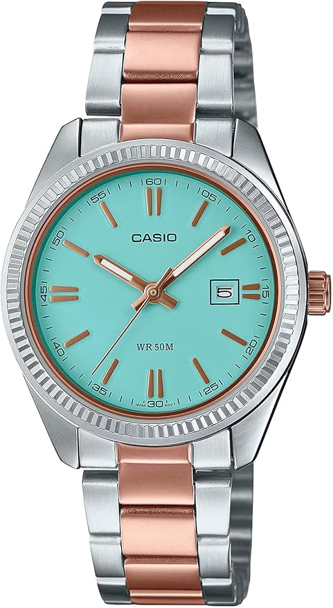 CASIO COLLETION Relógio analógico para mulheres de quartzo com correia em aço inoxidável LTP-1302PRG-2AVEF